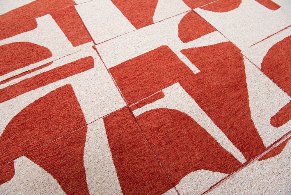 9' X 13' Red And White Geometric Washable Area Rug