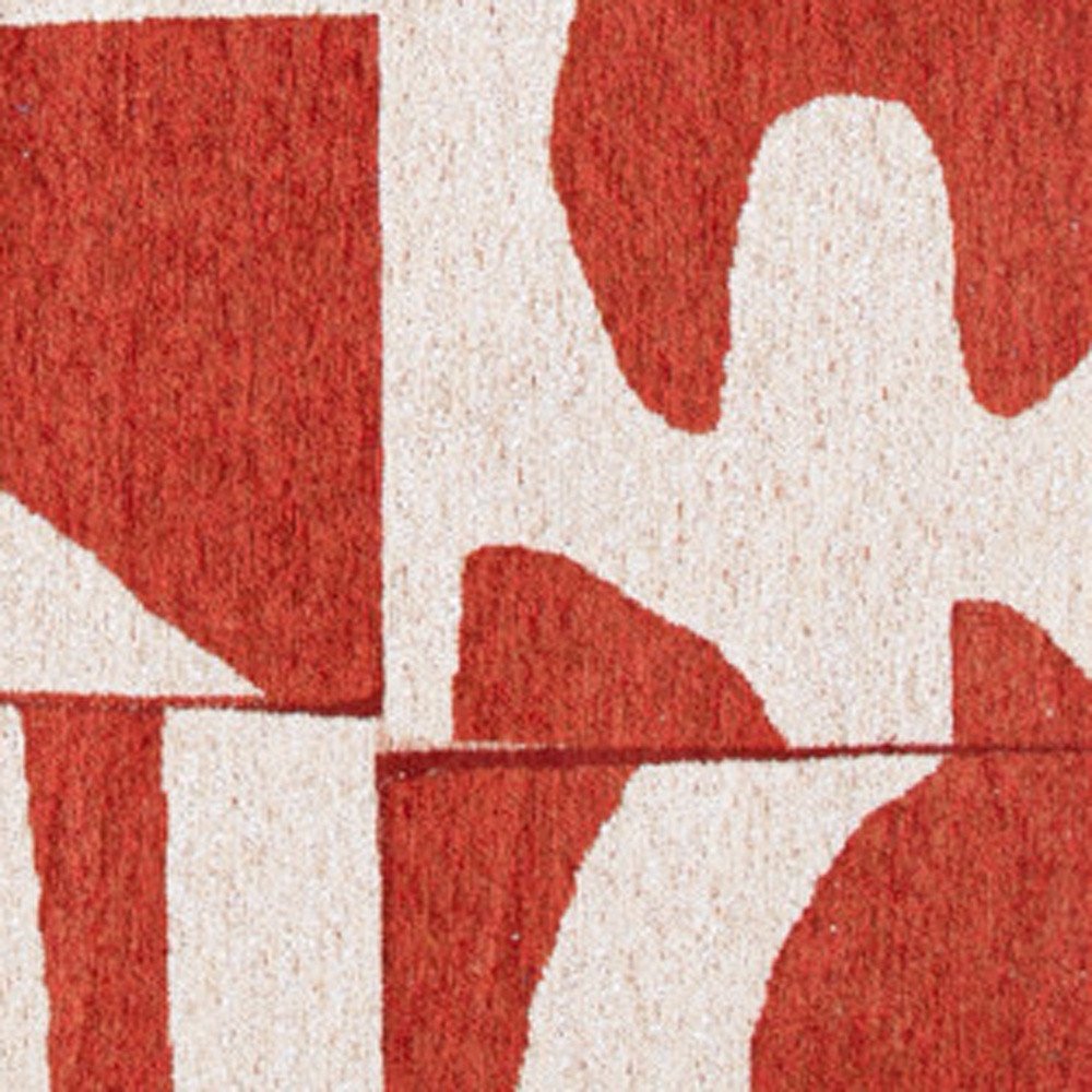 9' X 13' Red And White Geometric Washable Area Rug