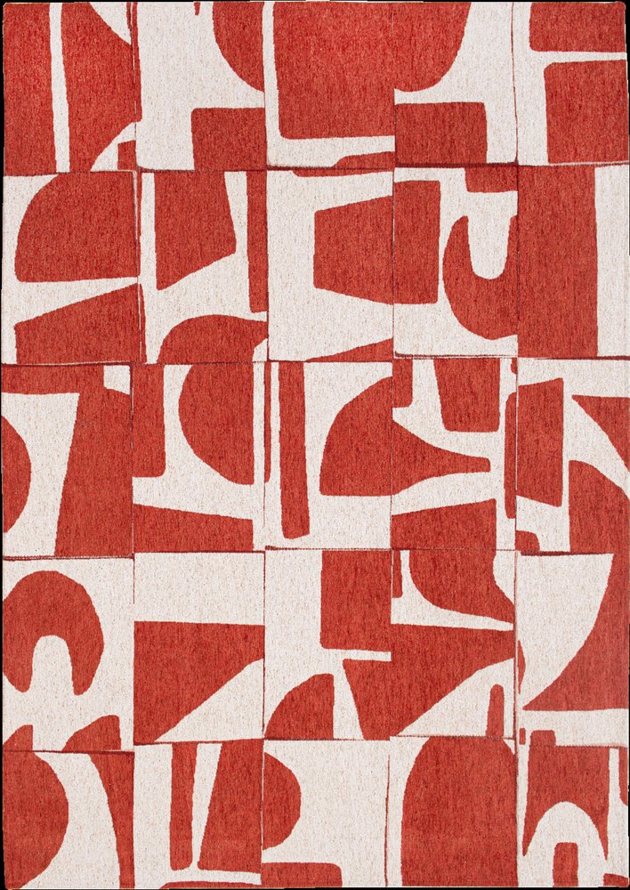 9' X 13' Red And White Geometric Washable Area Rug