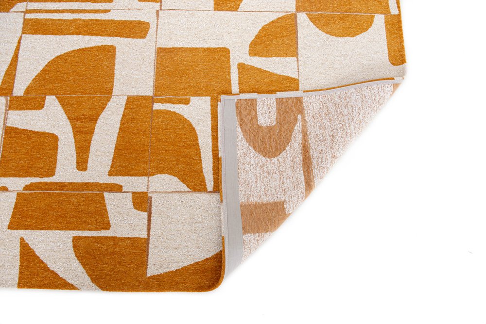 9' X 13' Yellow And White Geometric Washable Area Rug on a white background
