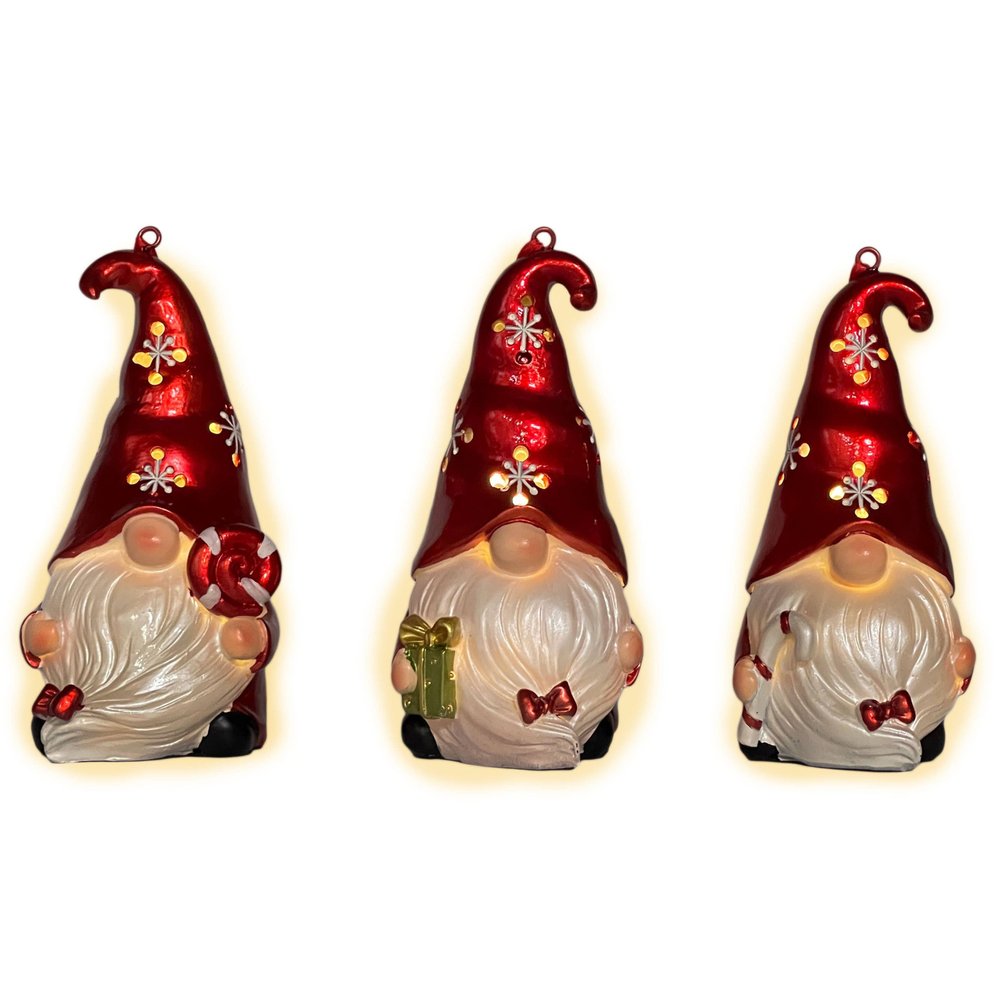 Set of Three Animated White And Red Resin Hanging Figurine Ornament s on a white background