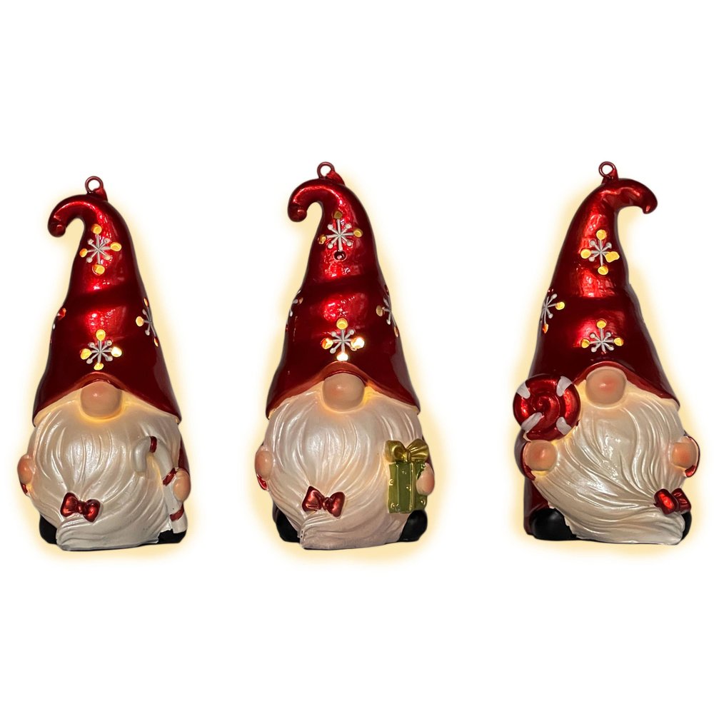 Set of Three Animated White And Red Resin Hanging Figurine Ornament s on a white background
