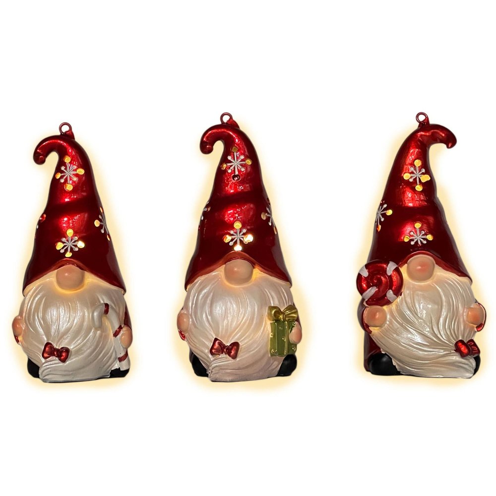 Set of Three Animated White And Red Resin Hanging Figurine Ornament s on a white background