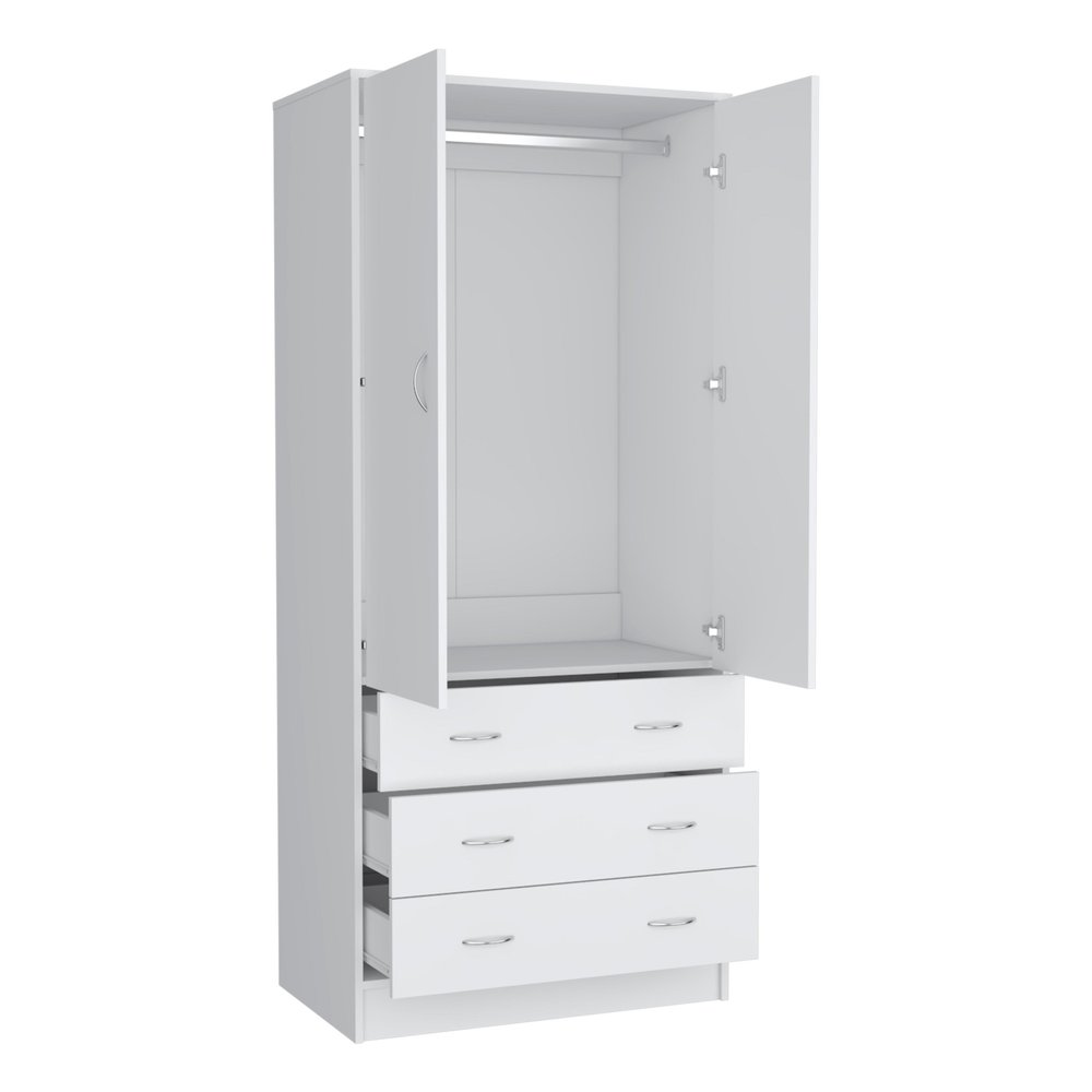 71" White Two Door Three Drawer Combo Dresser on a white background