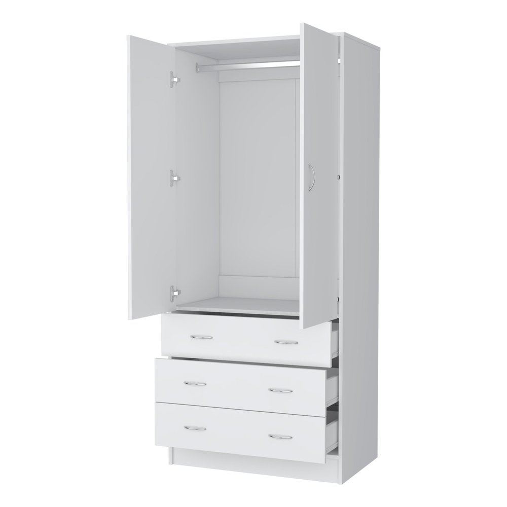 71" White Two Door Three Drawer Combo Dresser on a white background