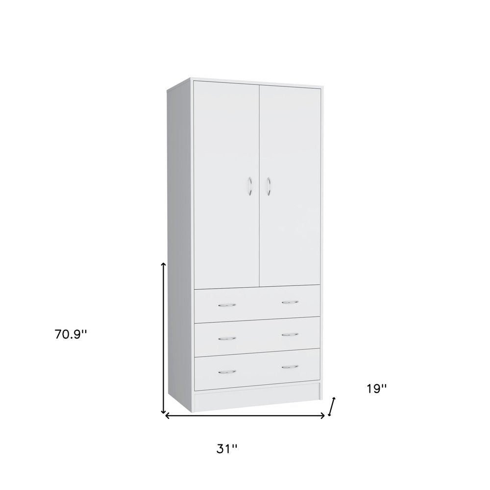 71" White Two Door Three Drawer Combo Dresser on a white background