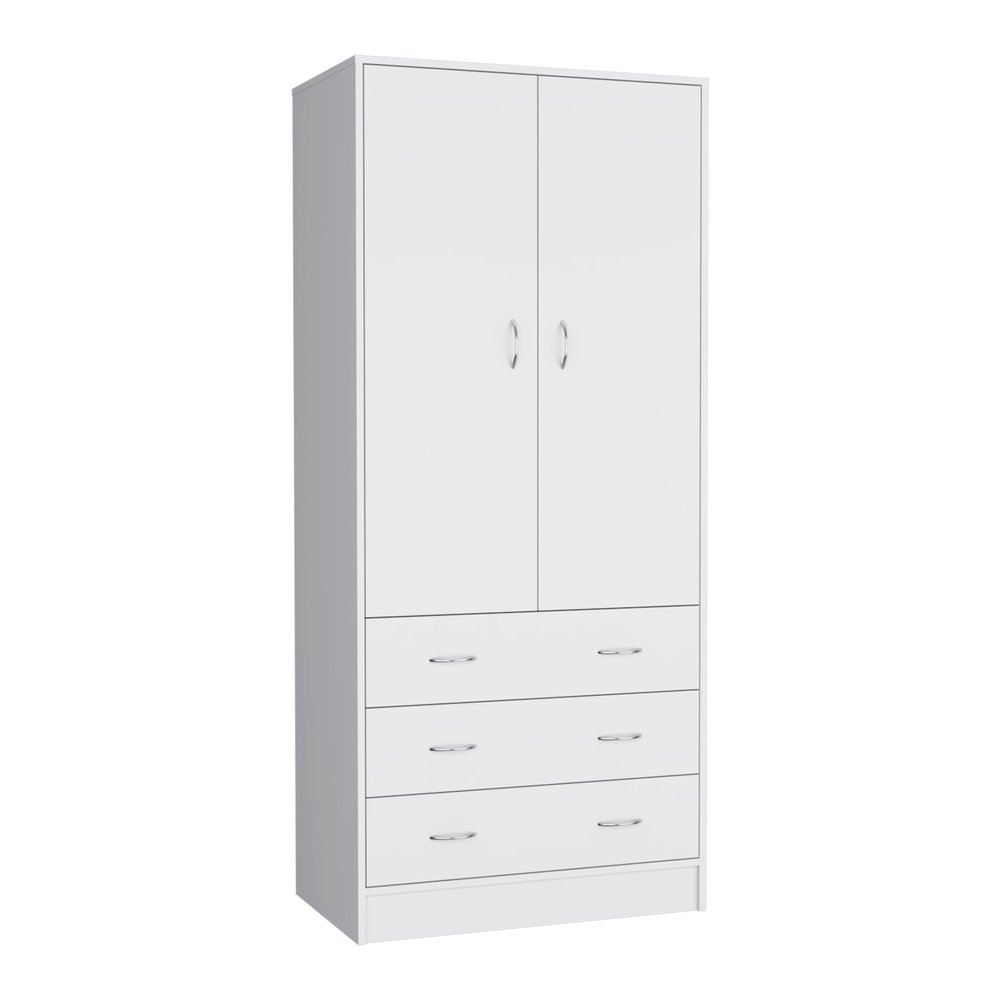 71" White Two Door Three Drawer Combo Dresser on a white background