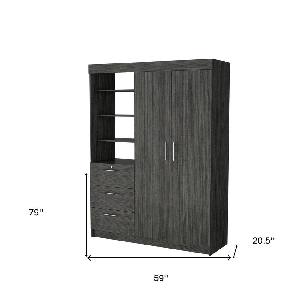 79" Gray Wood Two Door Three Drawer Combo Dresser