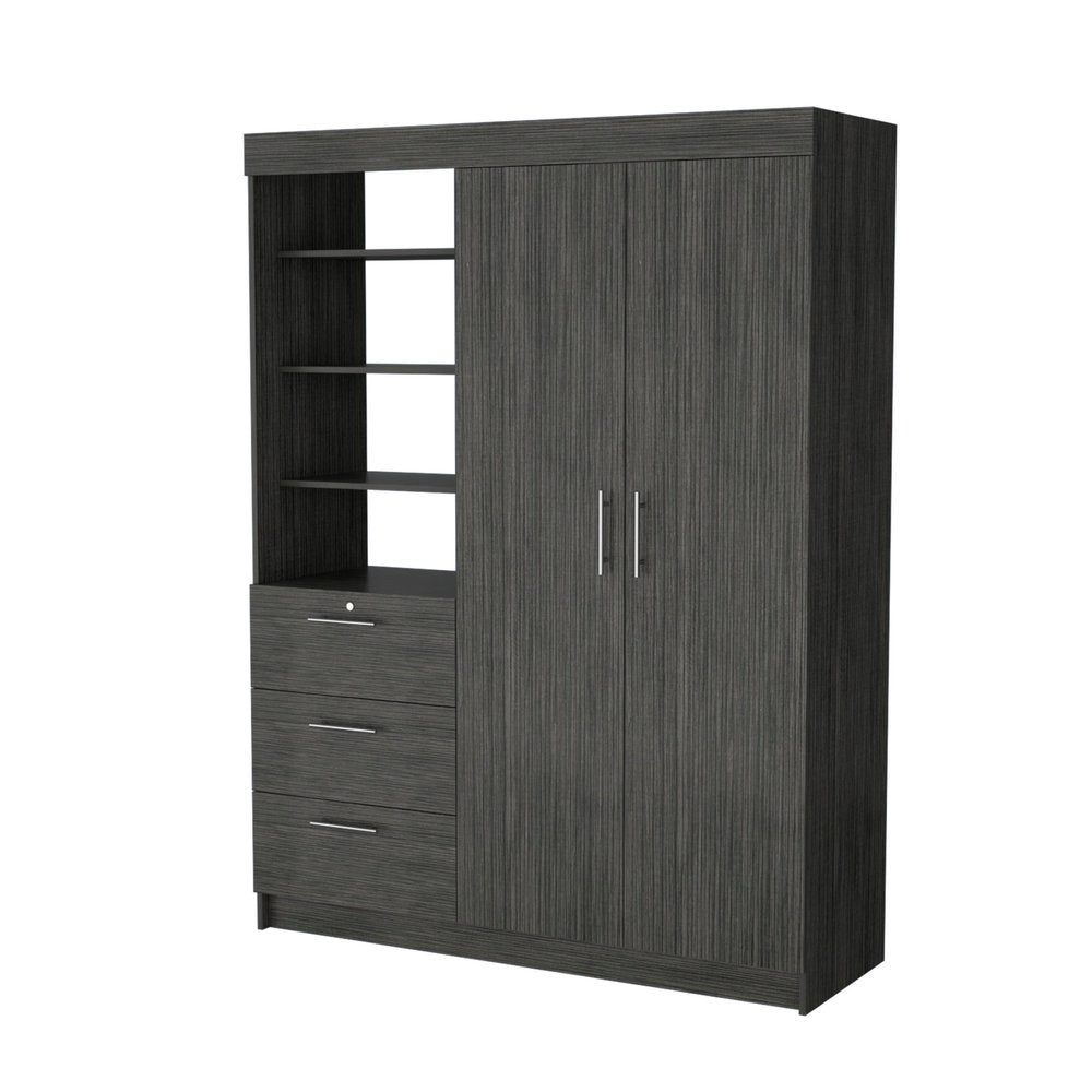 79" Gray Wood Two Door Three Drawer Combo Dresser - 79.00" H x 59.00" W x 20.50" D on a white background