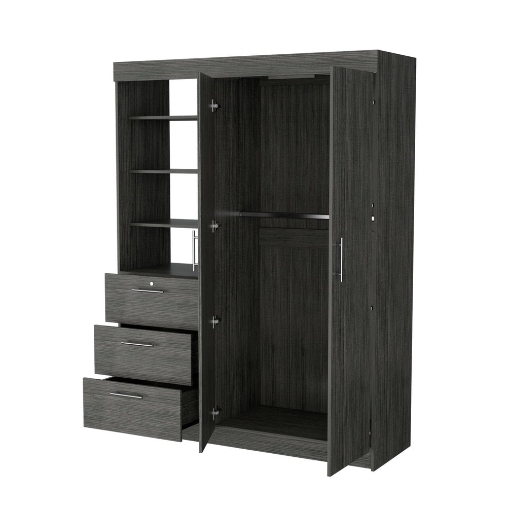 79" Gray Wood Two Door Three Drawer Combo Dresser - 79.00" H x 59.00" W x 20.50" D on a white background