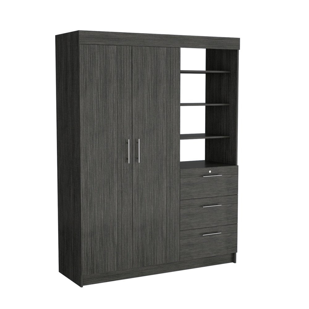 79" Gray Wood Two Door Three Drawer Combo Dresser - 79.00" H x 59.00" W x 20.50" D on a white background