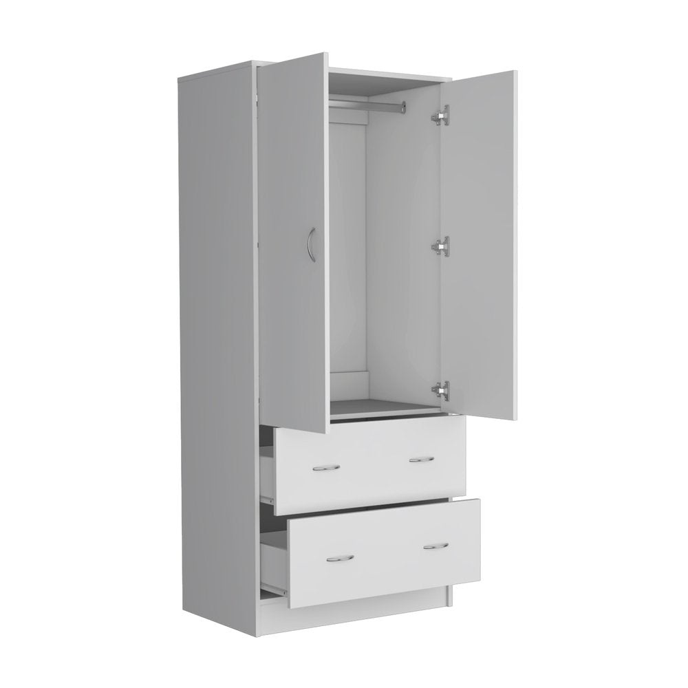 71" White Two Door Two Drawer Combo Dresser on a white background