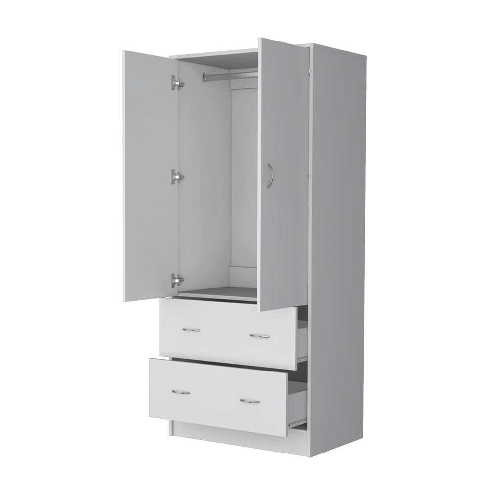 71" White Two Door Two Drawer Combo Dresser on a white background