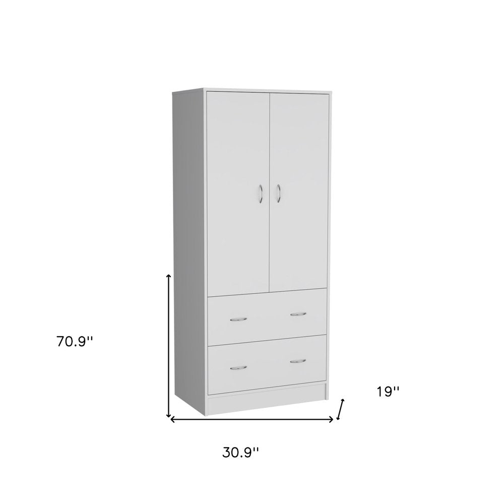 71" White Two Door Two Drawer Combo Dresser on a white background