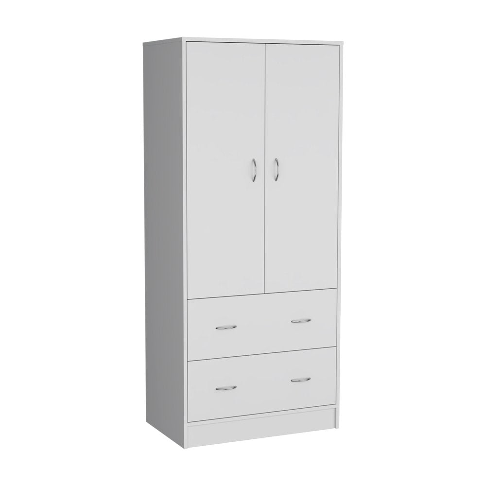 71" White Two Door Two Drawer Combo Dresser on a white background
