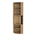 71" Natural Wood Corner Bar Cabinet on a white background