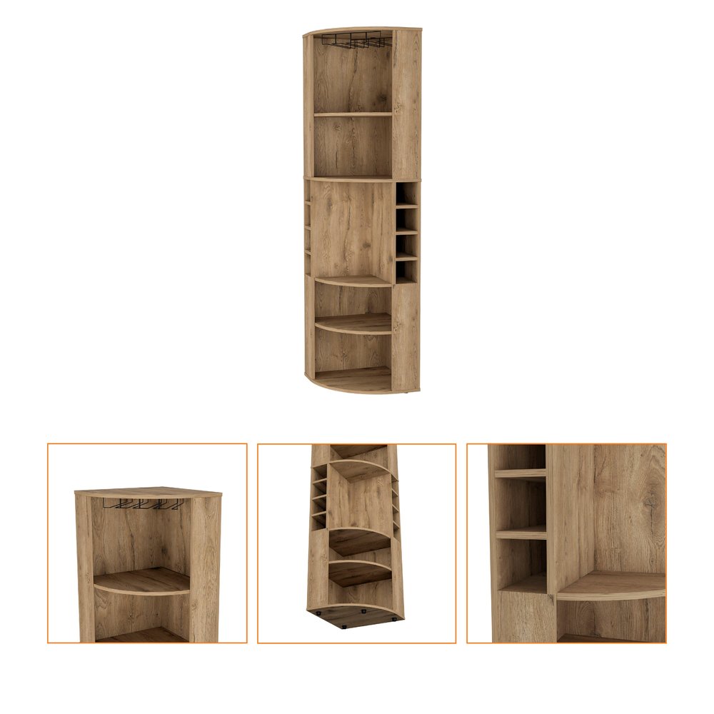71" Natural Wood Corner Bar Cabinet