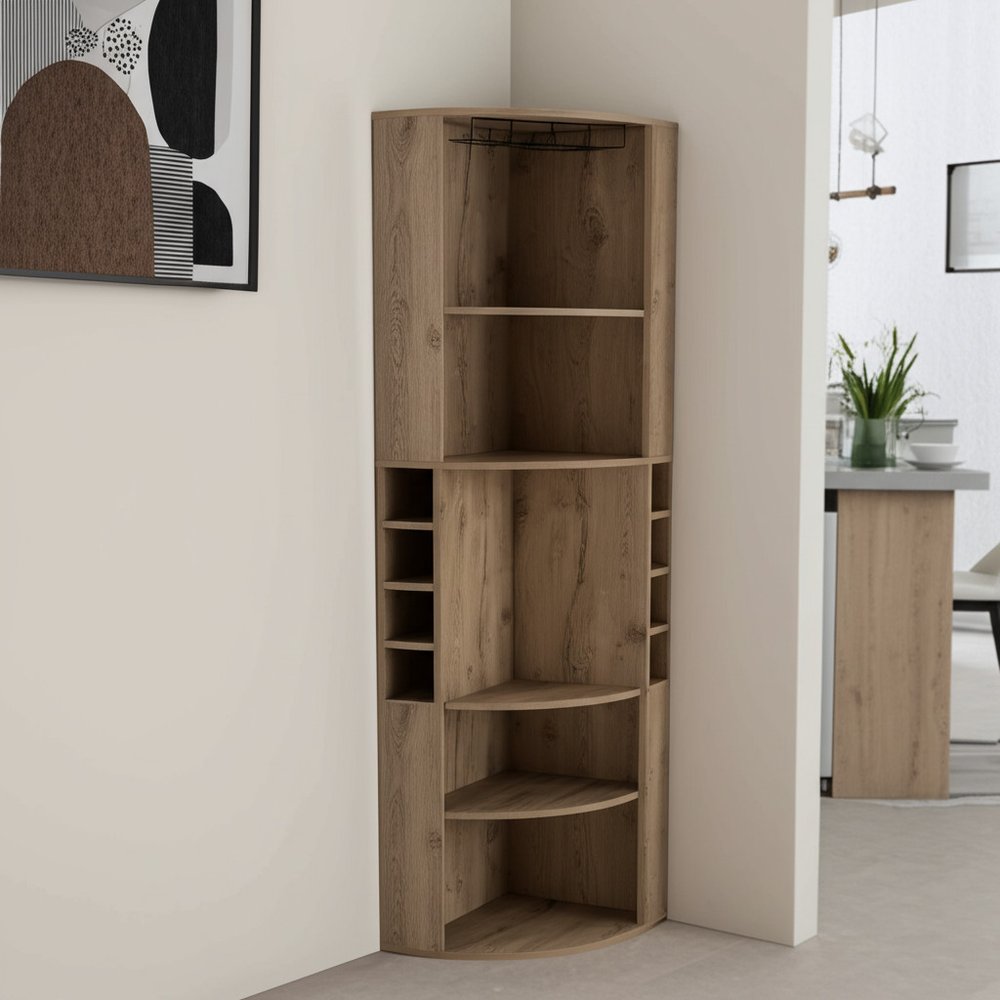 71" Natural Wood Corner Bar Cabinet