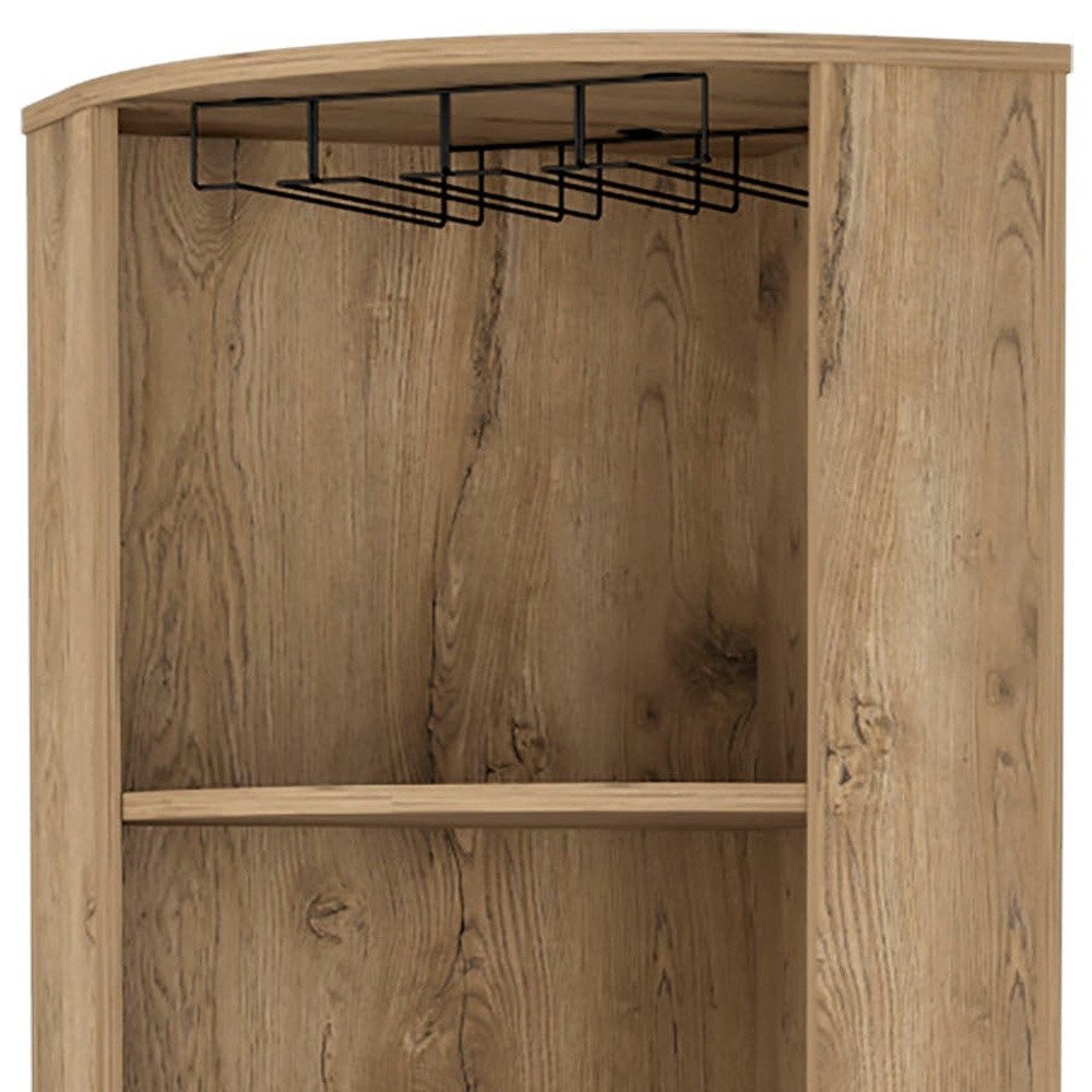 71" Natural Wood Corner Bar Cabinet close-up detail