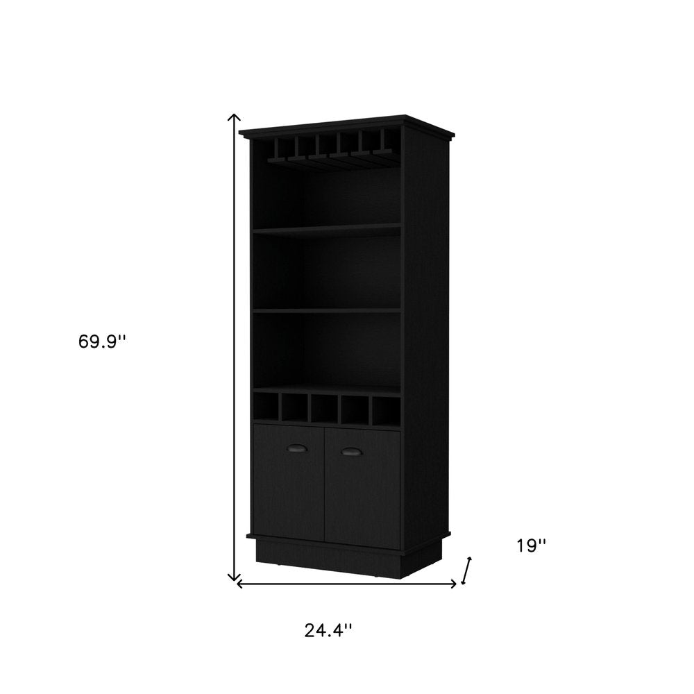 70" Black Wood Bar Cabinet With Two Doors on a white background