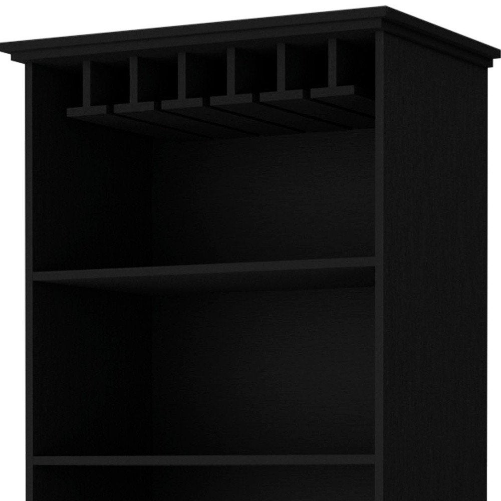 70" Black Wood Bar Cabinet With Two Doors