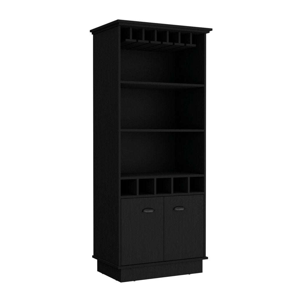 70" Black Wood Bar Cabinet With Two Doors on a white background