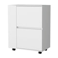 26" White Wood Rolling Bar Cart. Bar cart isolated on a plain white background, in a white wood finish.