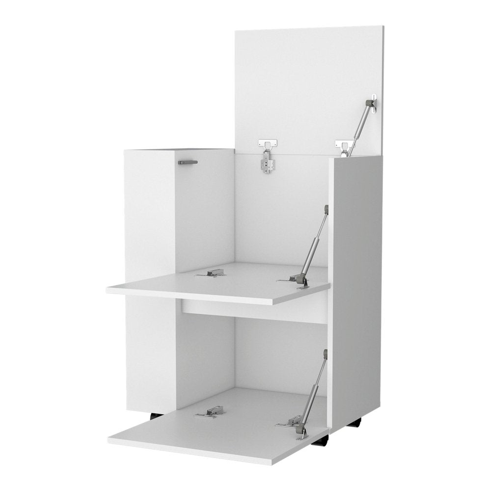 26" White Wood Rolling Bar Cart
