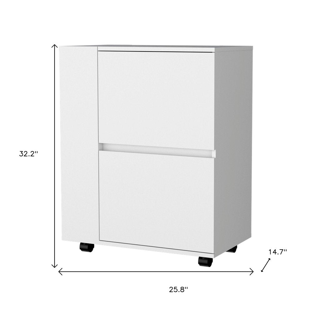 26" White Wood Rolling Bar Cart