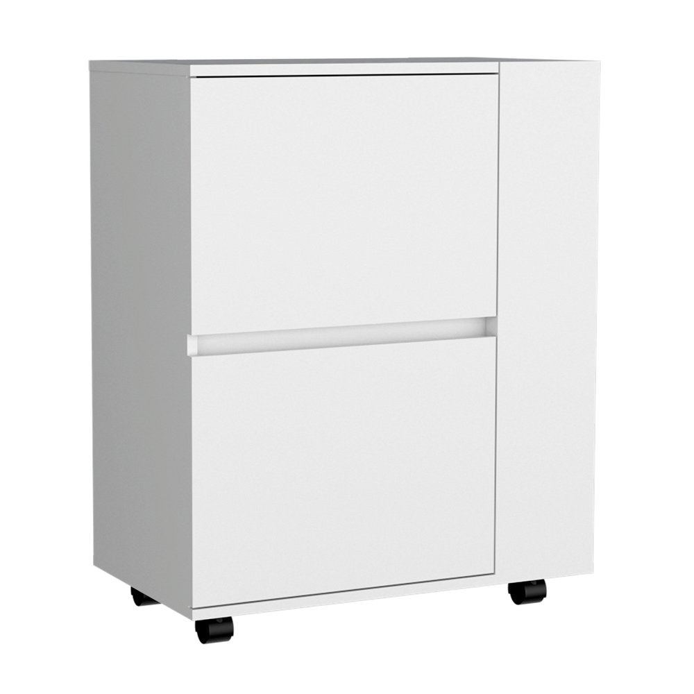 26" White Wood Rolling Bar Cart