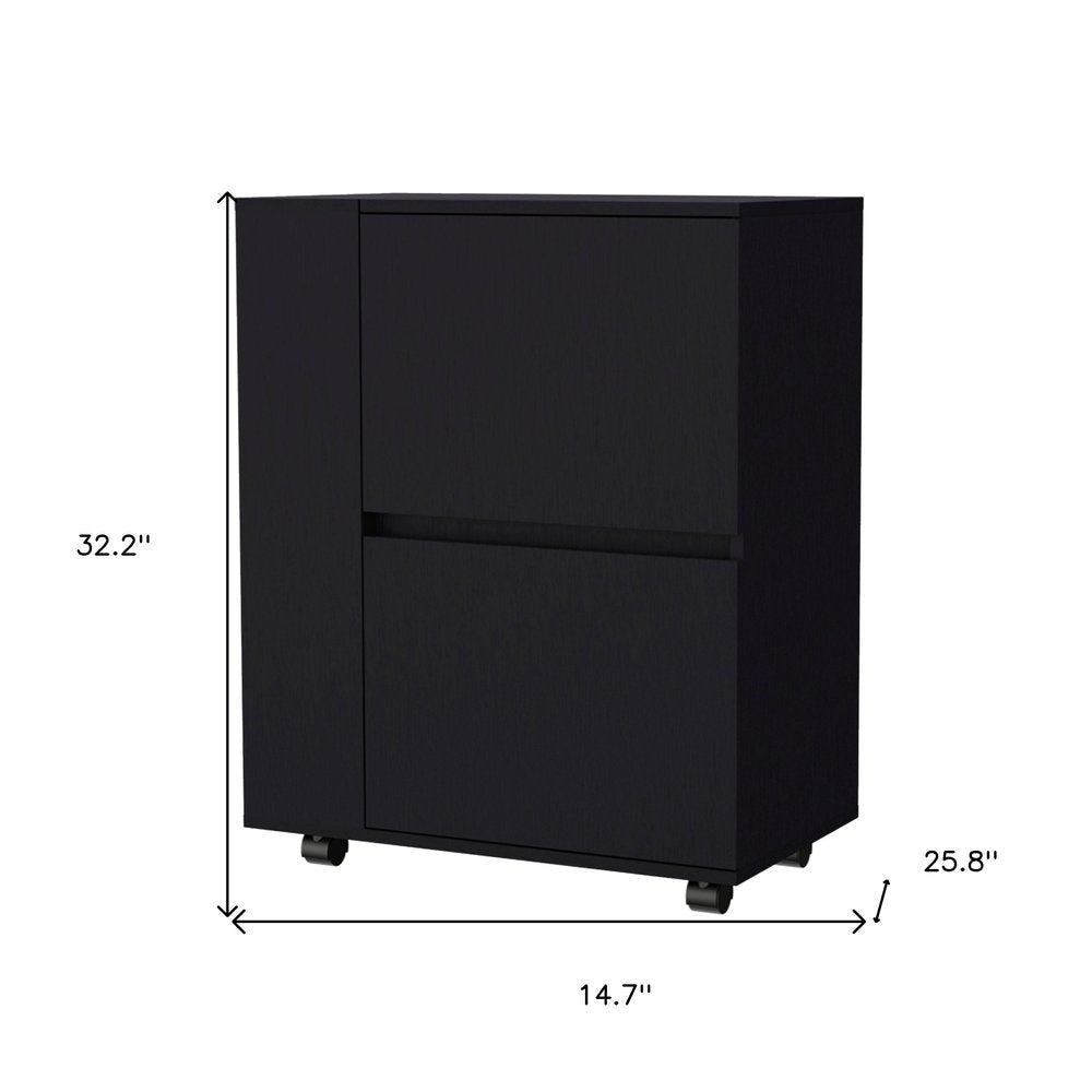 26" Black Wood Rolling Bar Cart