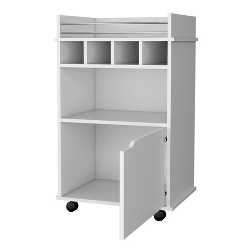 22" White Wood Rolling Bar Cart With Wine Storage