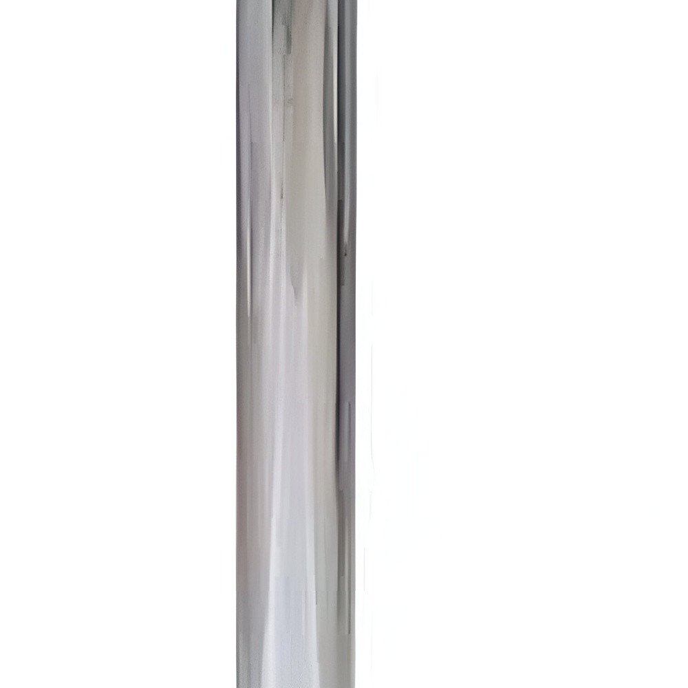 24" White and Silver Rounded Wood and Iron Bar Table. Bar & restaurant table isolated on a plain white background, showing a silver metal surface.