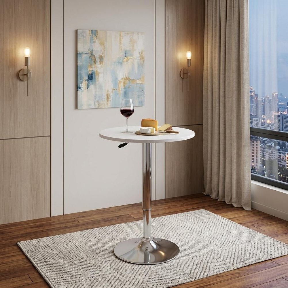 24" White and Silver Rounded Wood and Iron Bar Table