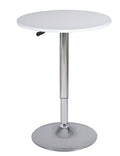 24" White and Silver Rounded Wood and Iron Bar Table. Bar & restaurant table isolated on a plain white background, finished in silver metal.