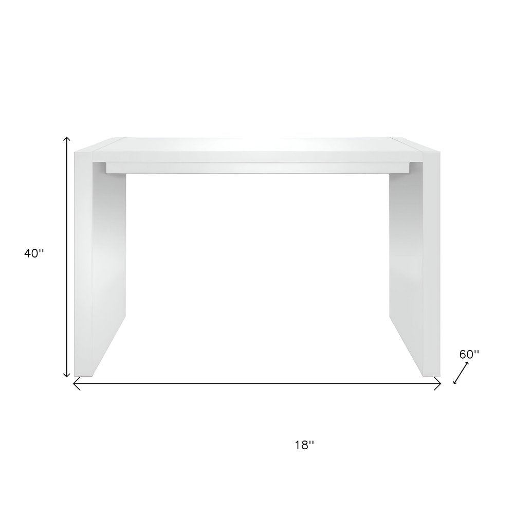60" White Wood Rectangular Bar Height Bar Table. Bar & restaurant table isolated on a plain white background, showing a white wood surface.