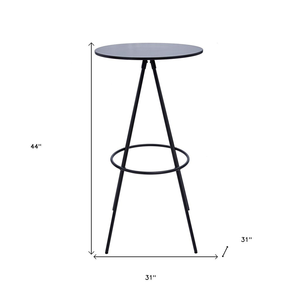 31" Black Rounded Wood and Iron Bar Table. Bar & restaurant table isolated on a plain white background, finished in black metal.