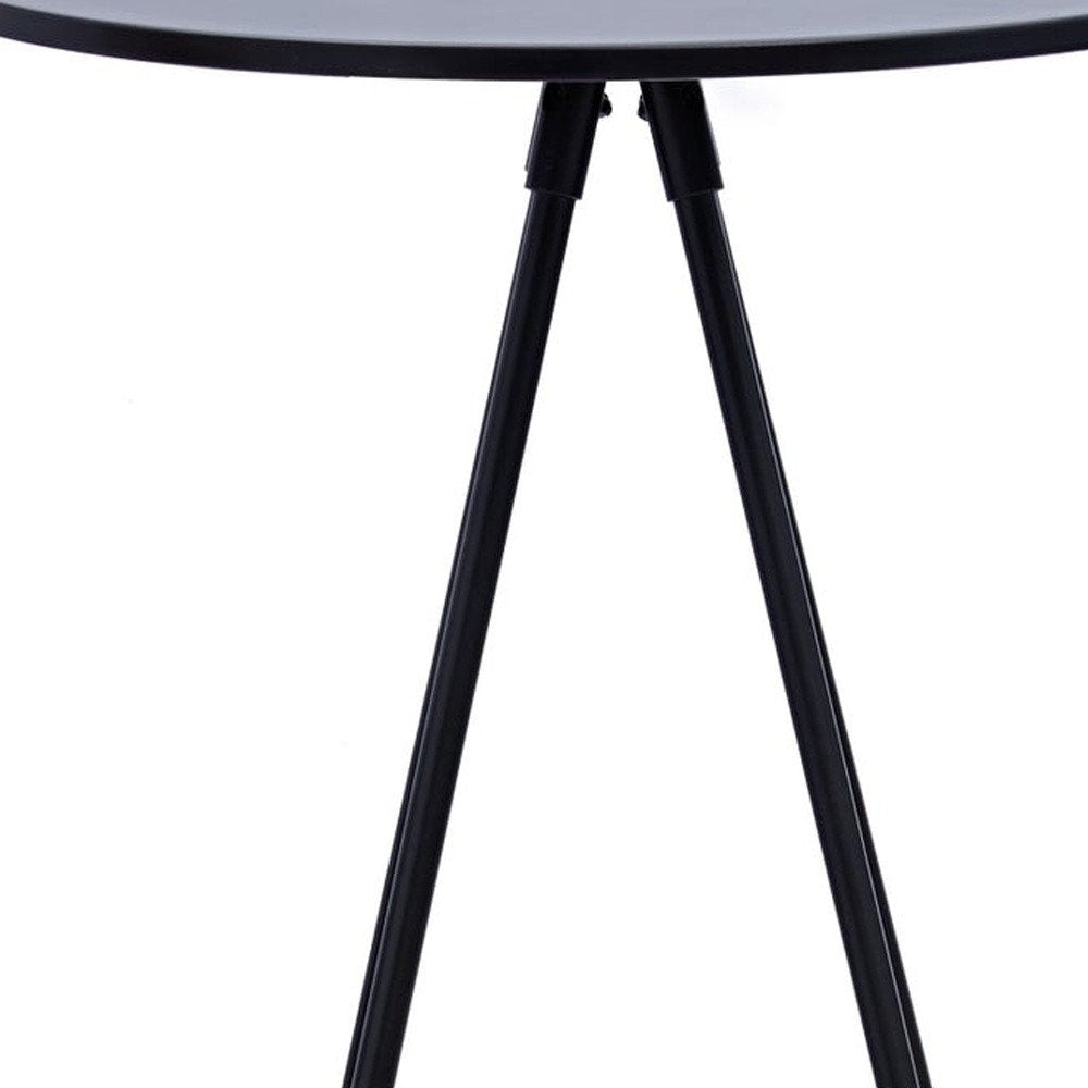 31" Black Rounded Wood and Iron Bar Table. Bar & restaurant table isolated on a plain white background, in a black metal finish.
