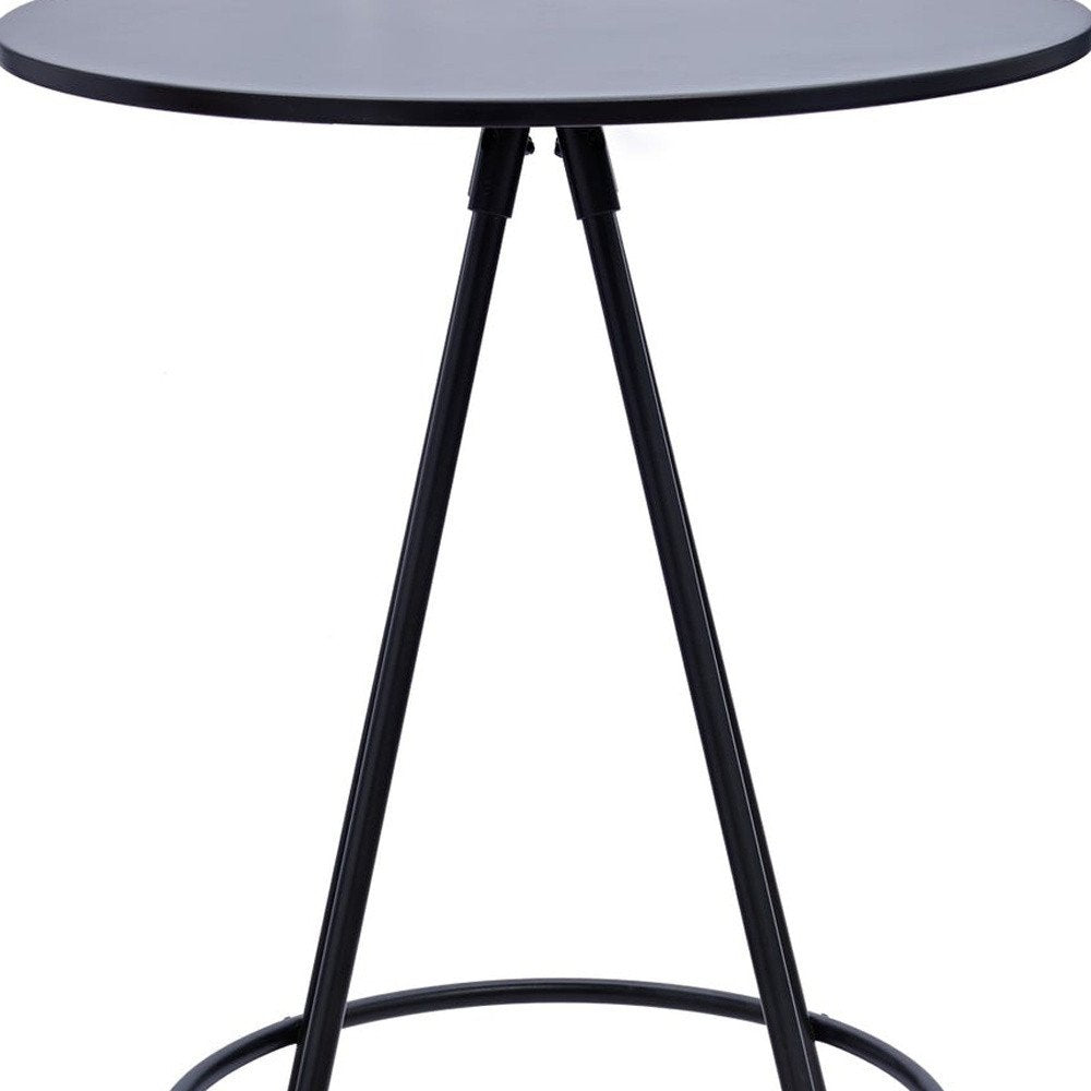 31" Black Rounded Wood and Iron Bar Table. Bar & restaurant table isolated on a plain white background, finished in black metal.
