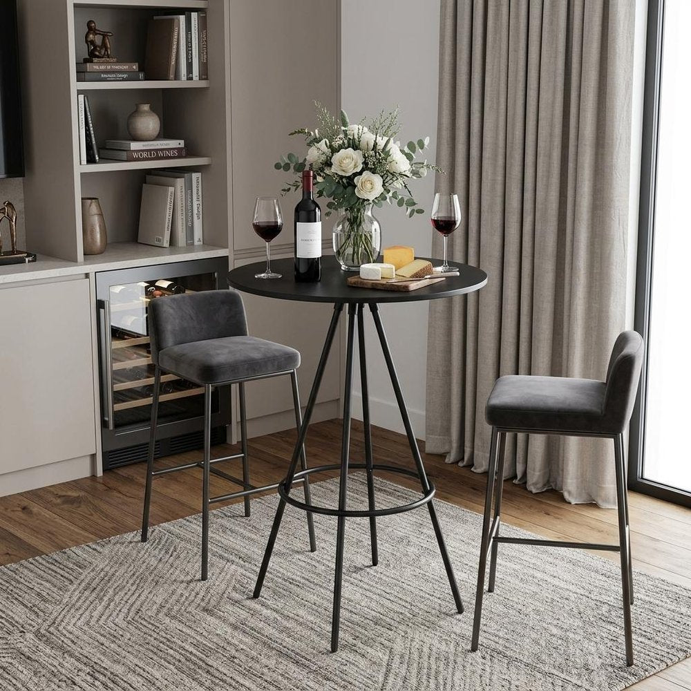 31" Black Rounded Wood and Iron Bar Table.