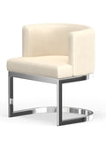 White And Silver And White Faux Leather Wing Back Dining Arm Chair on a white background
