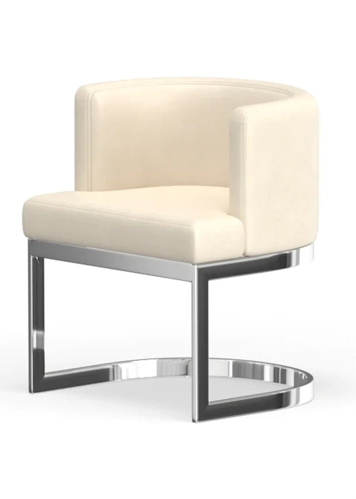 White And Silver And White Faux Leather Wing Back Dining Arm Chair on a white background