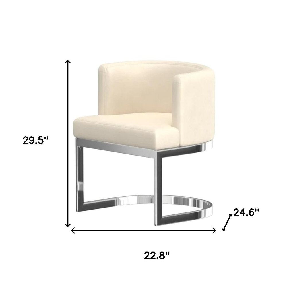 White And Silver And White Faux Leather Wing Back Dining Arm Chair on a white background
