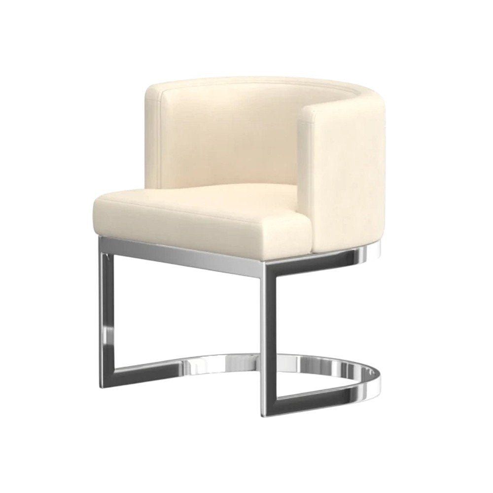 White And Silver And White Faux Leather Wing Back Dining Arm Chair on a white background