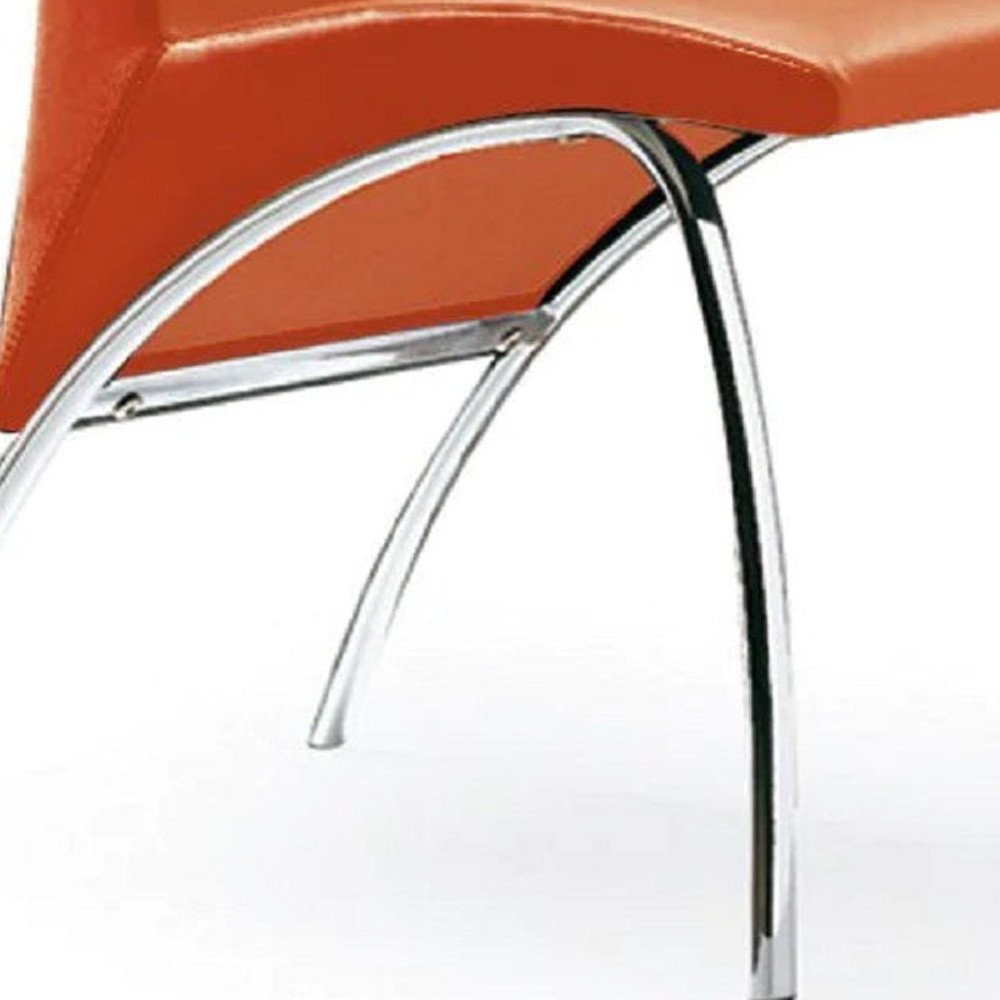 Set of Two Orange And Silver Upholstered Faux Leather Dining Side Chairs