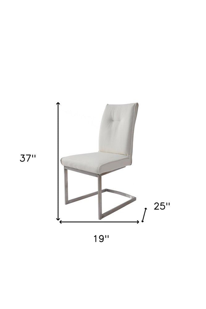 Set of Two White and Silver Faux Leather Dining Side Chairs - 37.00" H x 19.00" W x 25.00" D