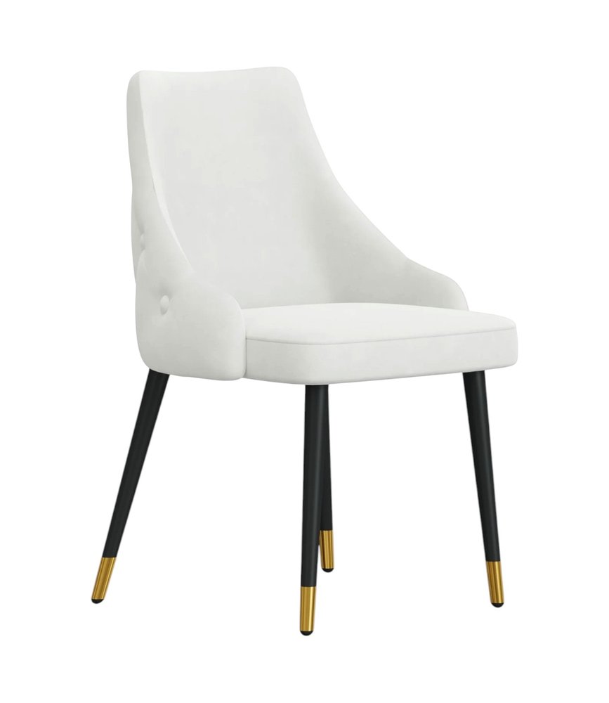 Set of Two White and Black Fabric Dining Side Chairs
