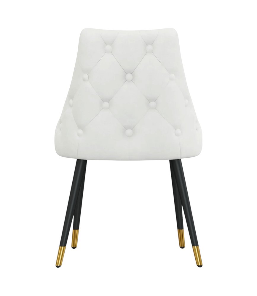 Set of Two White and Black Fabric Dining Side Chairs