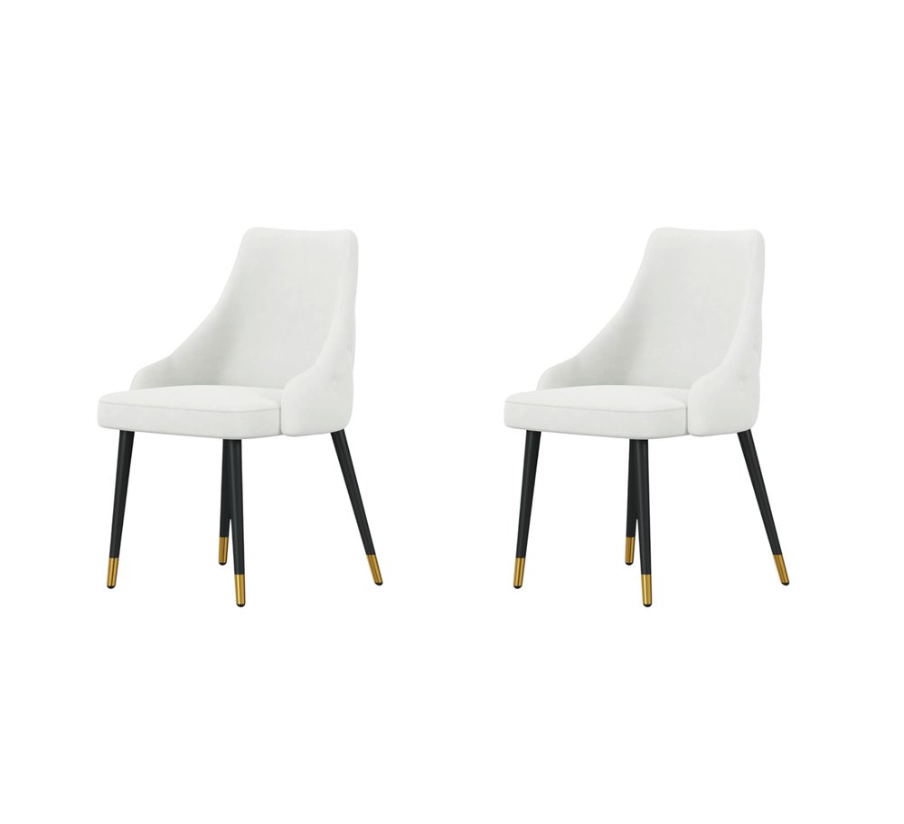 Set of Two White and Black Fabric Dining Side Chairs