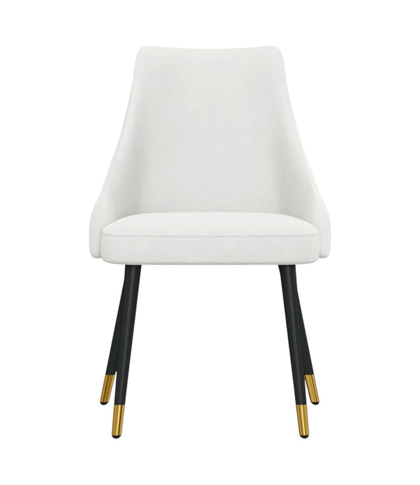Set of Two White and Black Fabric Dining Side Chairs